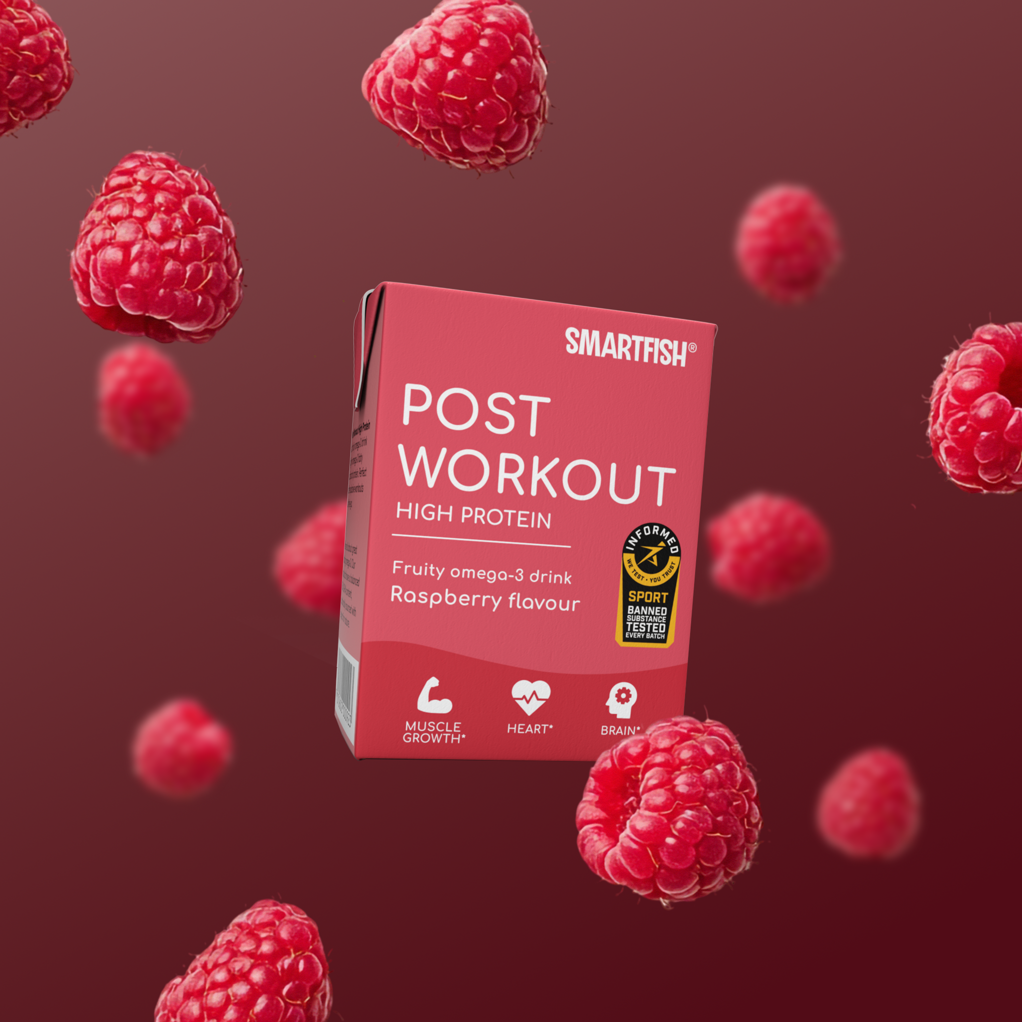 Smartfish Post Workout Bringebærsmak 18-pack